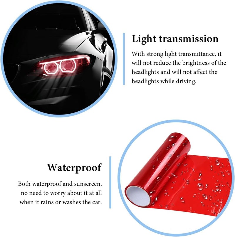MUQIDA Headlight Vinyl Film Sticker Sheet Roll, 47.2"×11.8" Self-Adhesive Tint Vinyl Film for Car Tail Lights Fog Lights, Air-Release Headlight Tint Wrap Film with Squeegee & Cutter (Red) - Image 4